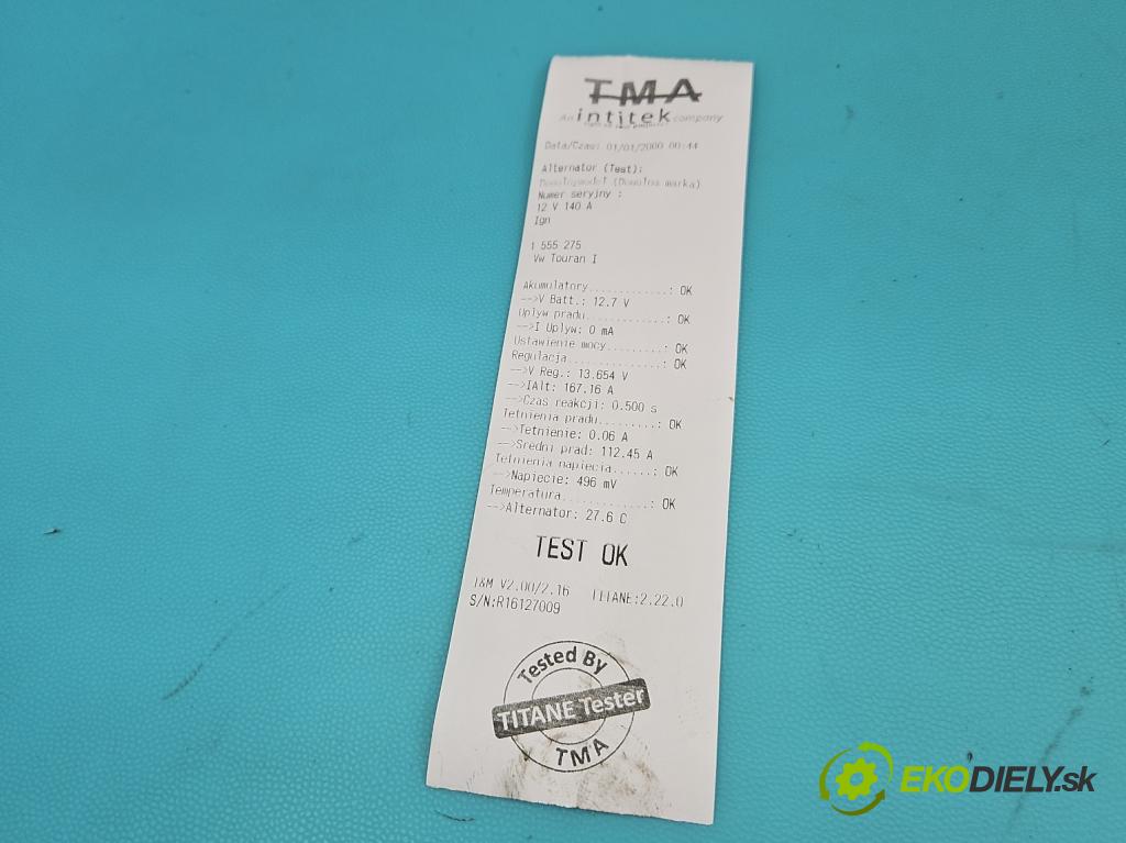 Vw Touran I 2003-2015 2.0 tdi 160 HP manual 118 kW 1968 cm3 5- Alternator 06F903023C (Alternátor)