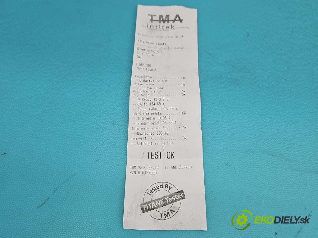 Seat Leon I 1999-2005 1.9 tdi 110 HP manual 81 kW 1896 cm3 5- Alternator 028903028E (Alternátor)