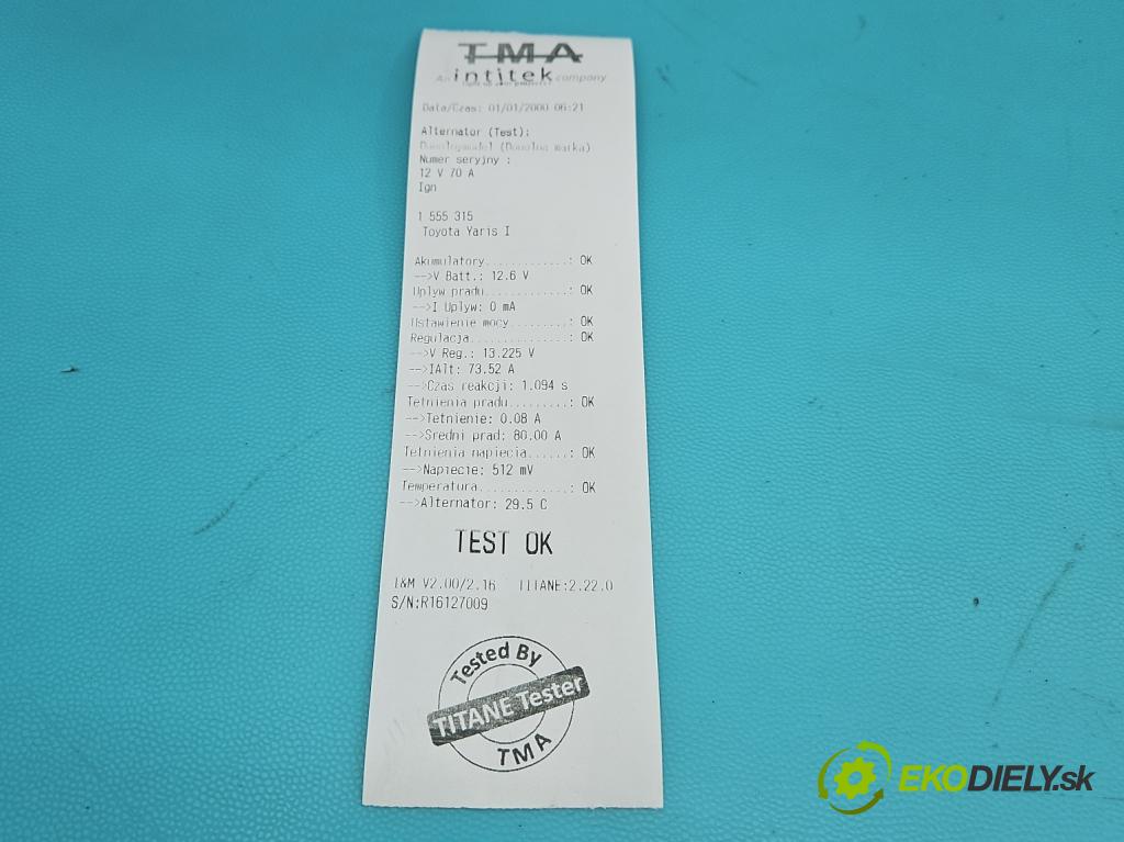 Toyota Yaris I 1999-2005 1.4 D4D 75 HP manual 55 kW 1364 cm3 5- Alternator 27060-33010 (Alternátor)