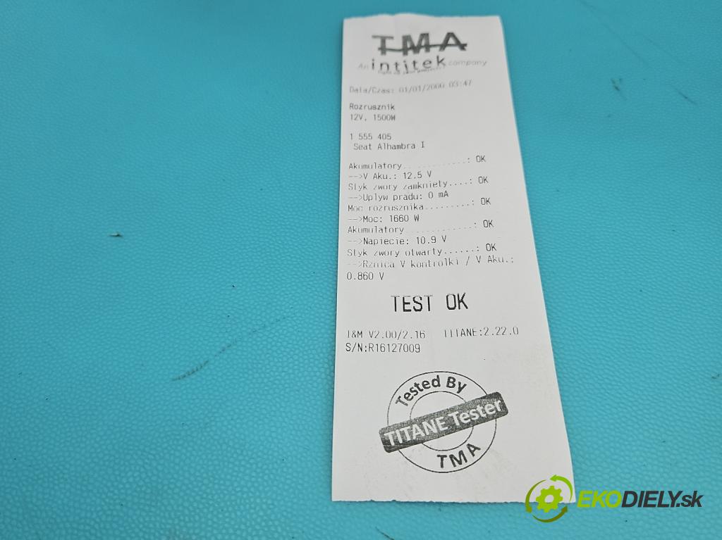 Seat Alhambra I 1996-2010 1.9 tdi 90 hp manual 66 kW 1896 cm3 5- startér: 0001125012 (Startér)