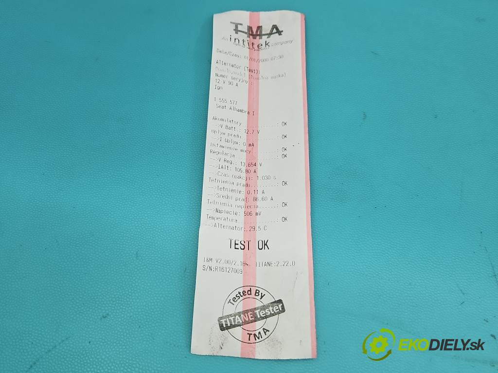 Seat Alhambra I 1996-2010 1.9 tdi 90 HP manual 66 kW 1896 cm3 5- Alternator 0123320007 (Alternátor)