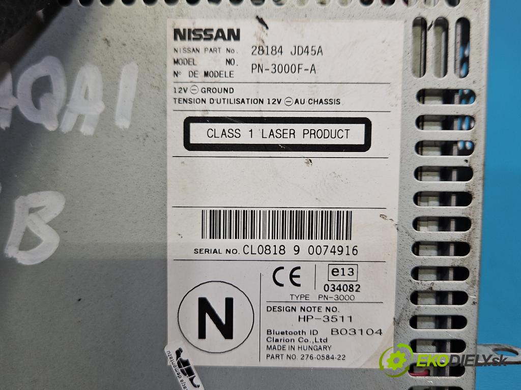 Nissan Qashqai I J10 2006-2013 1.6 16V 117 HP manual 86 kW 1598 cm3 5- Radio originál 28184JD45A