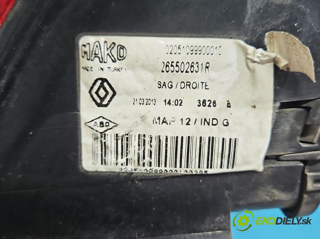 Renault Clio IV 2012-2020 1.2 16V 73 HP manual 54 kW 1149 cm3 5- svetlo / reflektor zadné pravé 265502631R (Kľučka dverí ostatné)
