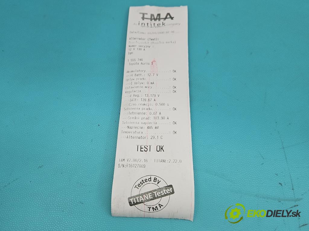 Toyota Auris I 2006-2013 2.0 D4D 126 HP manual 93 kW 1998 cm3 5- Alternator 104210-5140 (Alternátor)