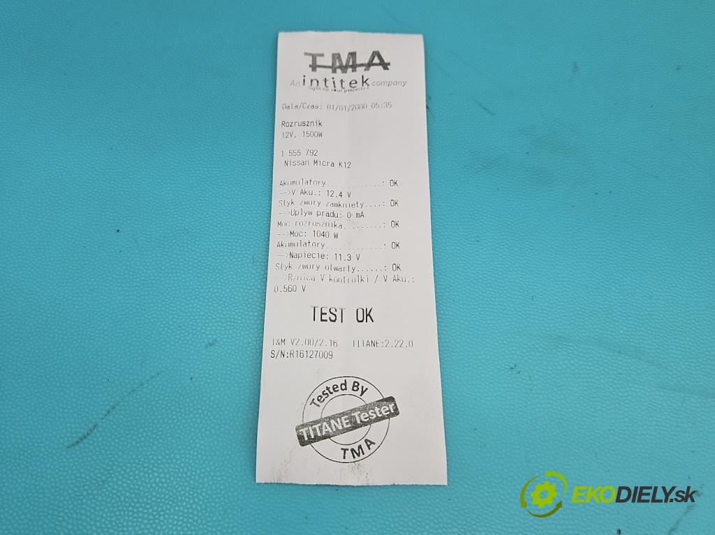 Nissan Micra K12 2003-2010 1.4 16V 88 HP manual 65 kW 1386 cm3 3- štartér D7E30 (Štartér)