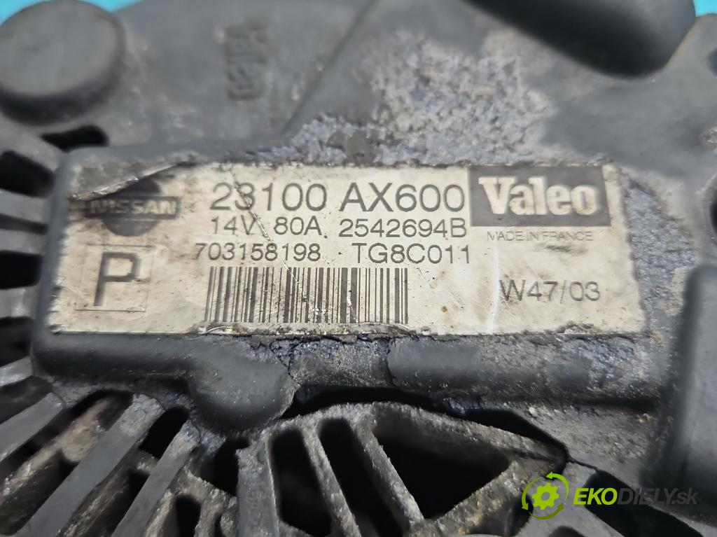 Nissan Micra K12 2003-2010 1.4 16V 88 HP manual 65 kW 1386 cm3 3- Alternator 23100-AX600 (Alternátor)