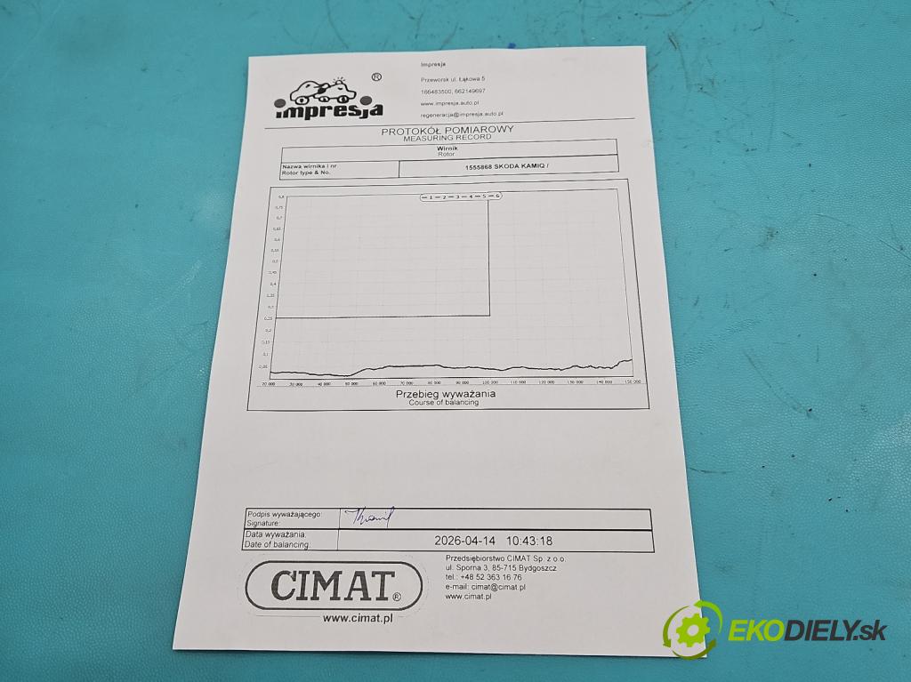 Skoda Kamiq 1.0 TSI 116 HP automatic 85 kW 999 cm3 5- turbodúchadlo, turbo repasovaná 05C.145.701.F