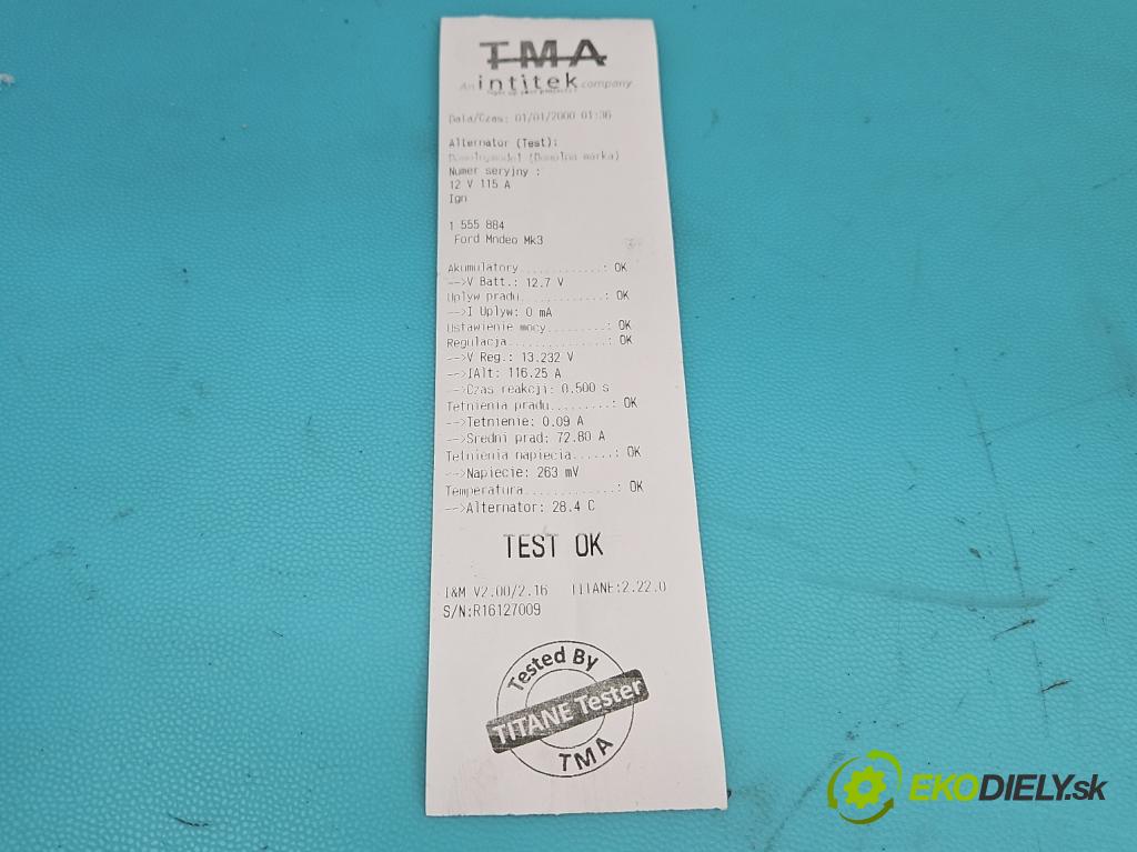 Ford Mondeo Mk3 2000-2007 2.0 tdci 131 HP manual 96 kW 1998 cm3 5- Alternator 1S7T-BC (Alternátor)