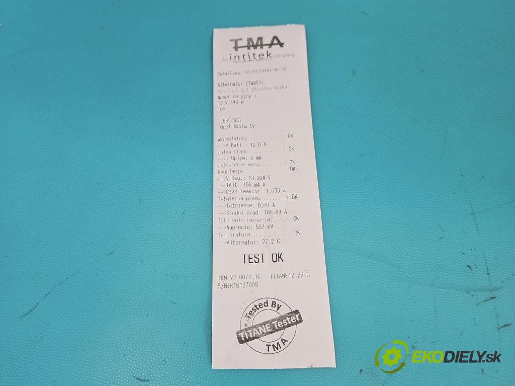 Opel Astra IV 2009-2015 1.7 cdti 125 hp manual 92 kW 1686 cm3 5- Alternator 13500187 (Alternátor)