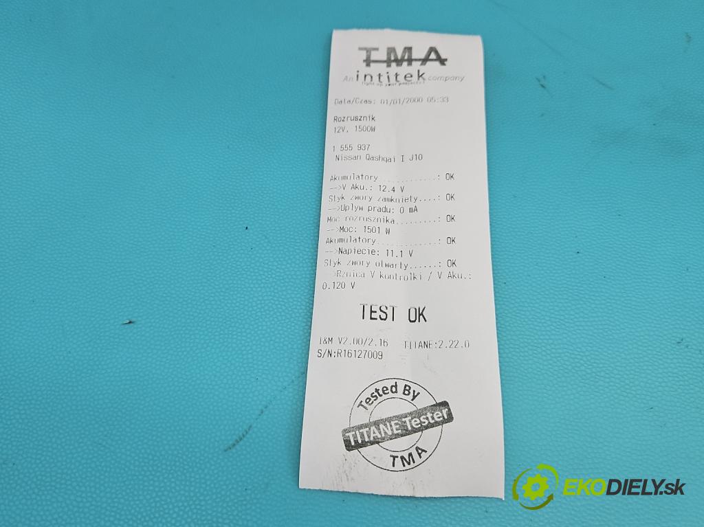 Nissan Qashqai I J10 2006-2013 1.6 16V 117 hp manual 86 kW 1598 cm3 5- startér: 233001KA1C (Startér)