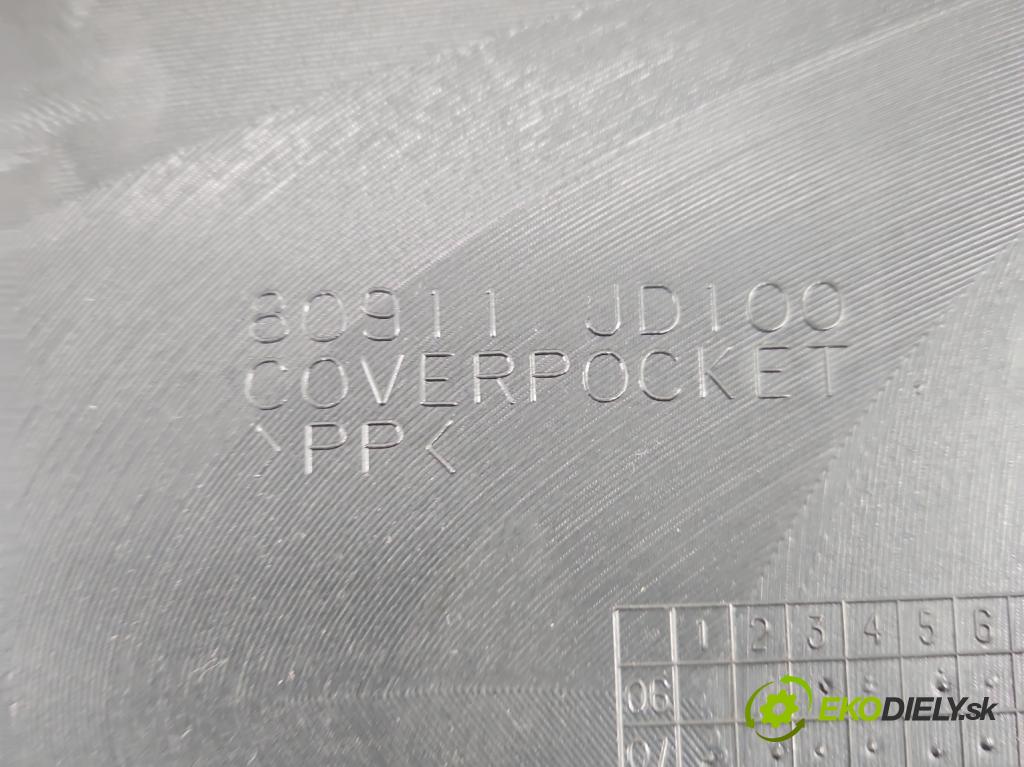 Nissan Qashqai I J10 2006-2013 1.6 16V 117 HP manual 86 kW 1598 cm3 5- Čalounictví: dvere predné ľavé 80911JD100