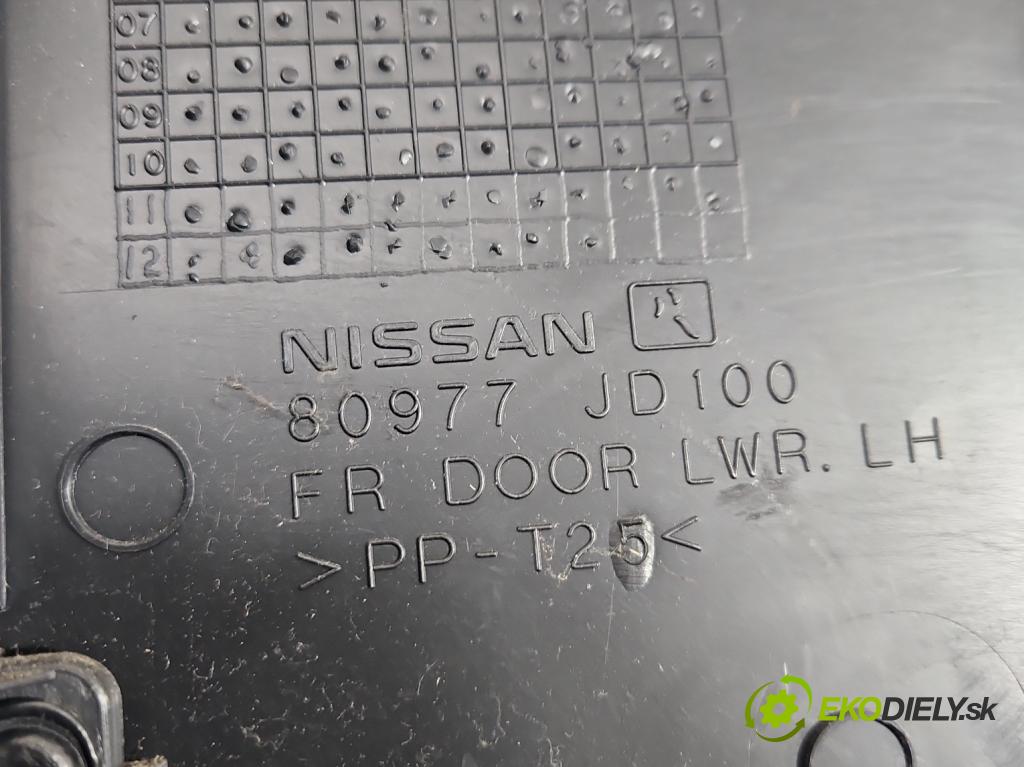 Nissan Qashqai I J10 2006-2013 1.6 16V 117 HP manual 86 kW 1598 cm3 5- Čalounictví: dvere predné ľavé 80911JD100