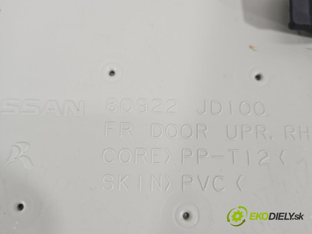 Nissan Qashqai I J10 2006-2013 1.6 16V 117 HP manual 86 kW 1598 cm3 5- Čalounictví: dvere predné pravé 80976-JD100