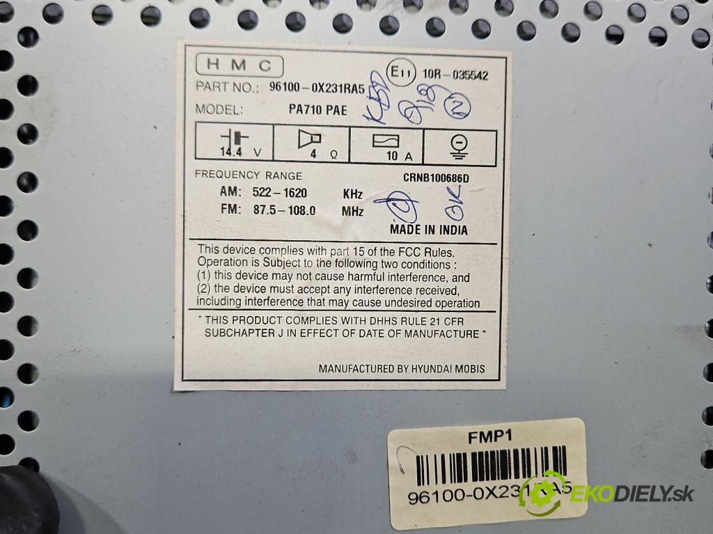 Hyundai I10 I 2008-2013 1.1 69KM manual 50.8 kW 1086 cm3 5- Radio originál 96100-0X231RA5