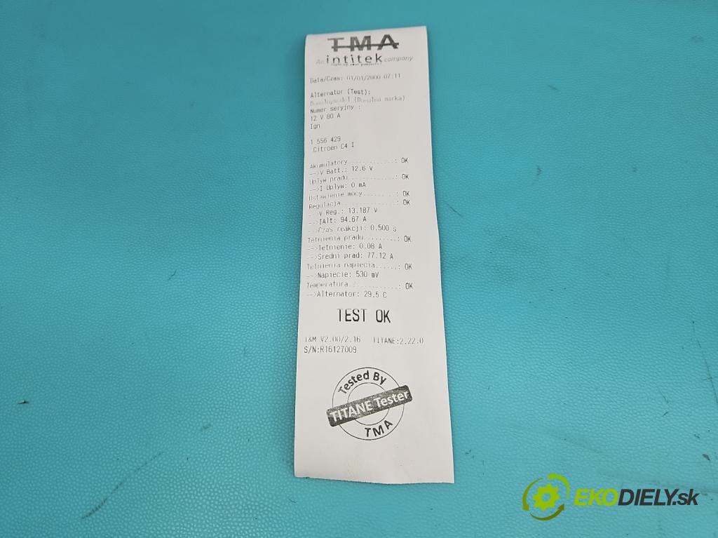 Citroen C4 I 2004-2011 1.4 16V 88 hp manual 65 kW 1360 cm3 3- Alternator 9656956280 (Alternátor)