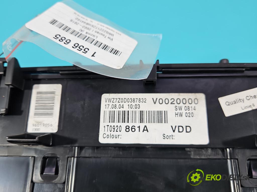 Vw Touran I 2003-2015 1.9 tdi 105 hp manual 77 kW 1896 cm3 5- Přístrojová deska 1T0920861A (Přístrojová deska)