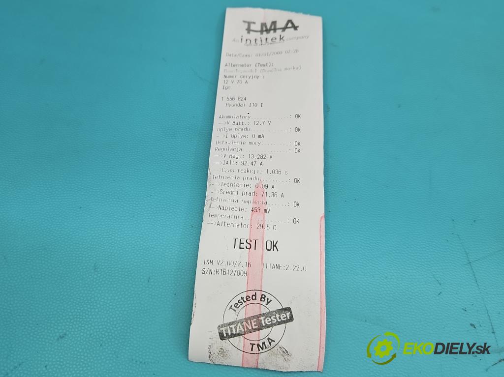 Hyundai I10 I 2008-2013 1.1 69KM manual 50.8 kW 1086 cm3 5- Alternator 37300-02600 (Alternátor)