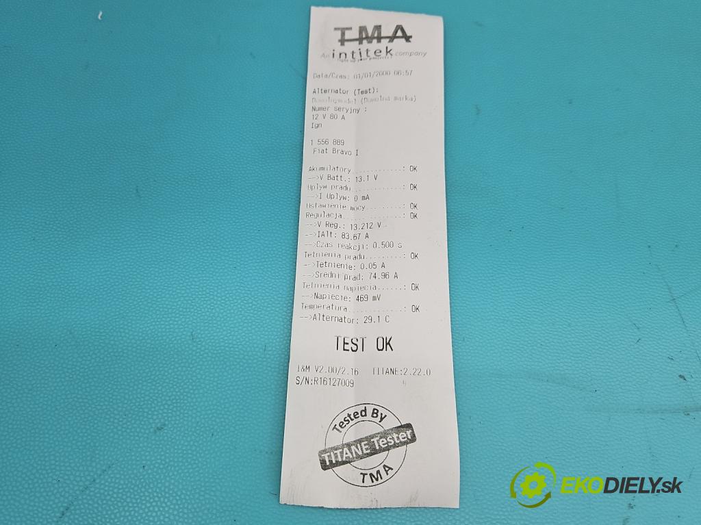 Fiat Bravo I 1995-2001 1.4 12V 80 HP manual 59 kW 1370 cm3 3- Alternator 63321611 (Alternátor)