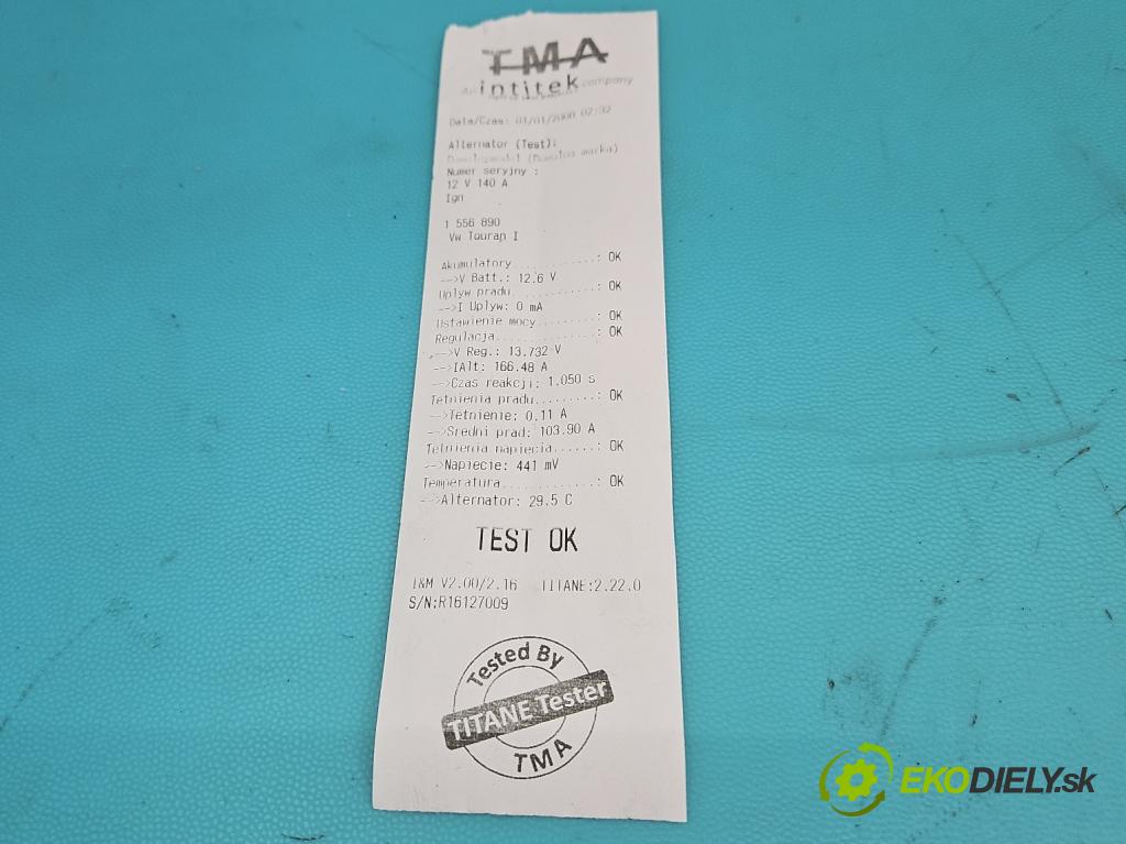 Vw Touran I 2003-2015 1.9 tdi 105 hp manual 77 kW 1896 cm3 5- Alternator 06F903023C (Alternátor)