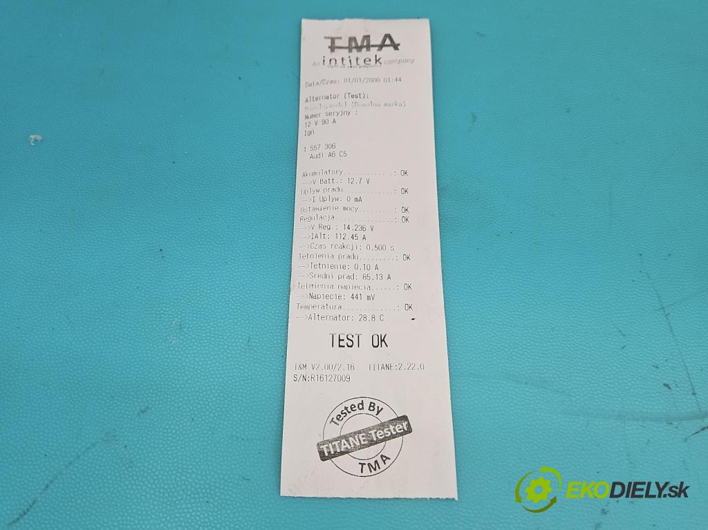 Audi A6 C5 1997-2004 1.8 T 150 hp manual 110 kW 1781 cm3 4- Alternator 06B903016D (Alternátor)