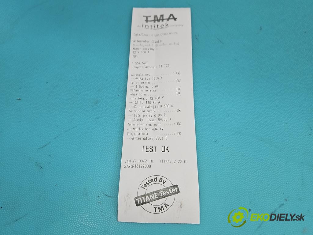 Toyota Avensis II T25 2003-2008 2.0 vvti 147 hp manual 108 kW 1998 cm3 5- Alternator 0124325085 (Alternátor)