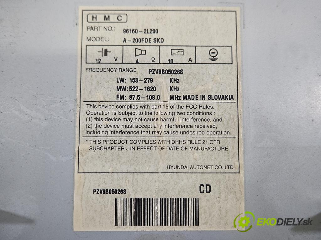 Hyundai I30 I 2007-2012 1.6 16V 126 HP manual 92.7 kW 1591 cm3 5- Radio originál 96160-2L200