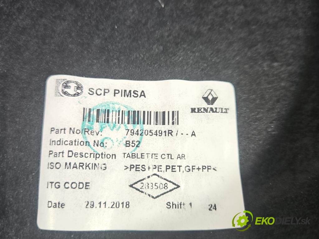 Dacia Sandero II 2012-2020 1.0 12V 73 HP manual 54 kW 999 cm3 5- zadná 794205491R (Pláto kufra)