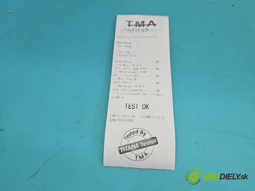 Citroen C1 I 2005-2014 1.0 12V 68 HP automatic 50 kW 998 cm3 5- štartér 28100-0Q012J (Štartér)