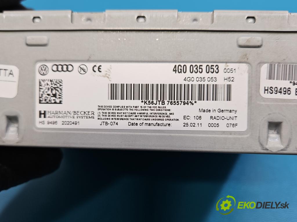 Audi A4 B8 2007-2015 2.0 tdi 143 HP manual 105 kW 1968 cm3 5- Radio originál 4G0035053