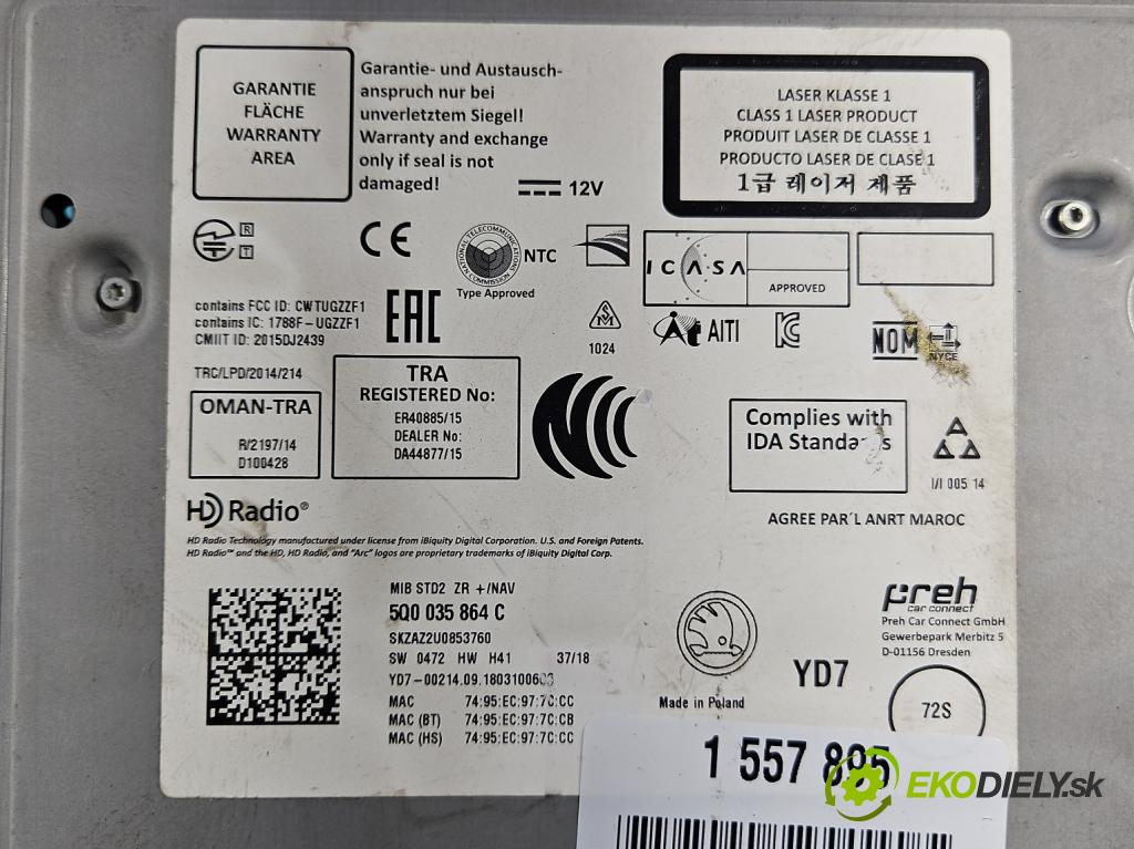 Skoda Octavia III 2013- 2.0 TSI 190 HP automatic 140 kW 1984 cm3 5- Navigácia: čítačka 5Q0035864C