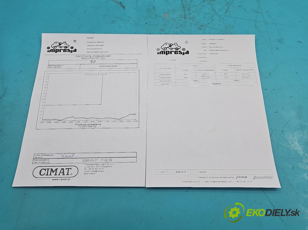 Audi A3 8P 2003-2012 2.0 tdi 140 HP manual 103 kW 1968 cm3 3- turbodúchadlo, turbo repasovaná 724930-4