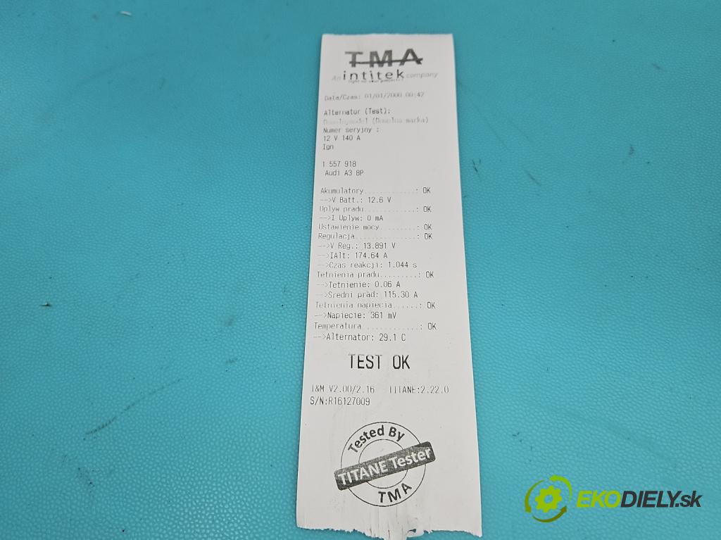 Audi A3 8P 2003-2012 2.0 tdi 140 HP manual 103 kW 1968 cm3 3- Alternator 06F903023F (Alternátor)