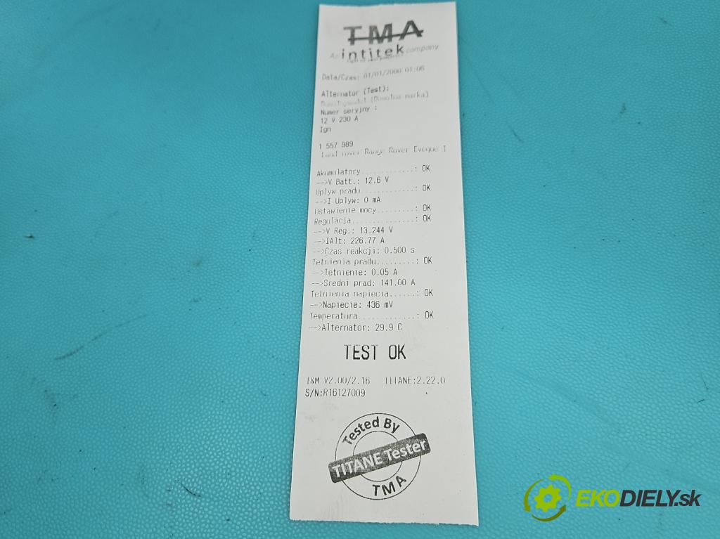 Land rover Range Rover Evoque I 2011-2018 2.0 td 150 hp automatic 110 kW 1999 cm3 5- Alternator 0125813038 (Alternátor)