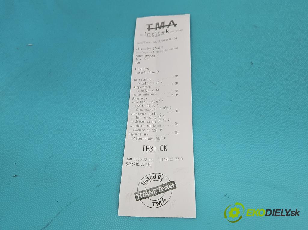 Renault Clio IV 2012-2020 1.2 16V 73 hp manual 54 kW 1149 cm3 5- Alternator 231003730R (Alternátor)