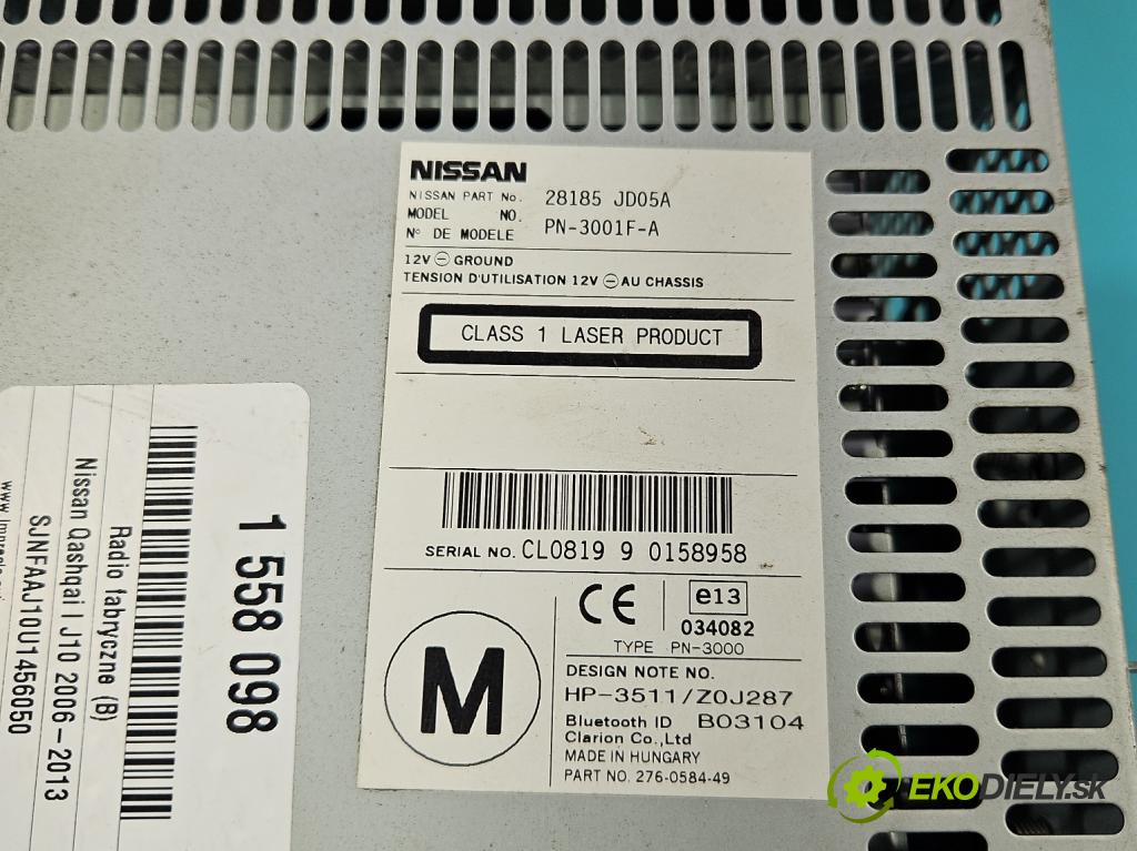 Nissan Qashqai I J10 2006-2013 1.6 16V 114 HP manual 84 kW 1598 cm3 5- Radio originál 28185JD05A