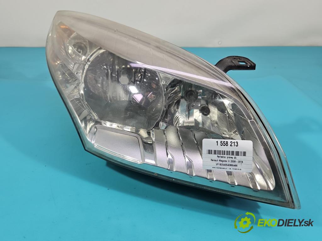 Renault Megane III 2008-2016 1.5 dci 86 HP manual 63 kW 1461 cm3 5- Reflektor: pravý 260100017R (Svetlo predné pravé)