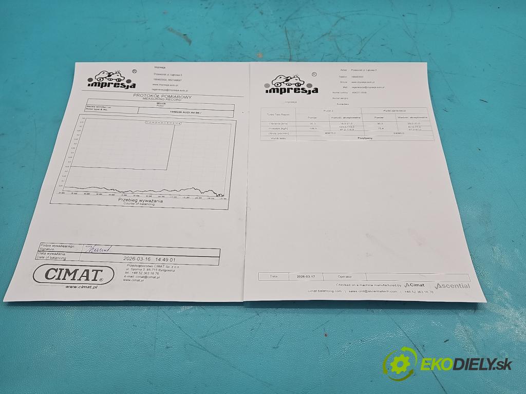 Audi A4 B6 2000-2004 1.9 tdi 116 HP manual 85 kW 1896 cm3 5- turbodúchadlo, turbo repasovaná 454231-8