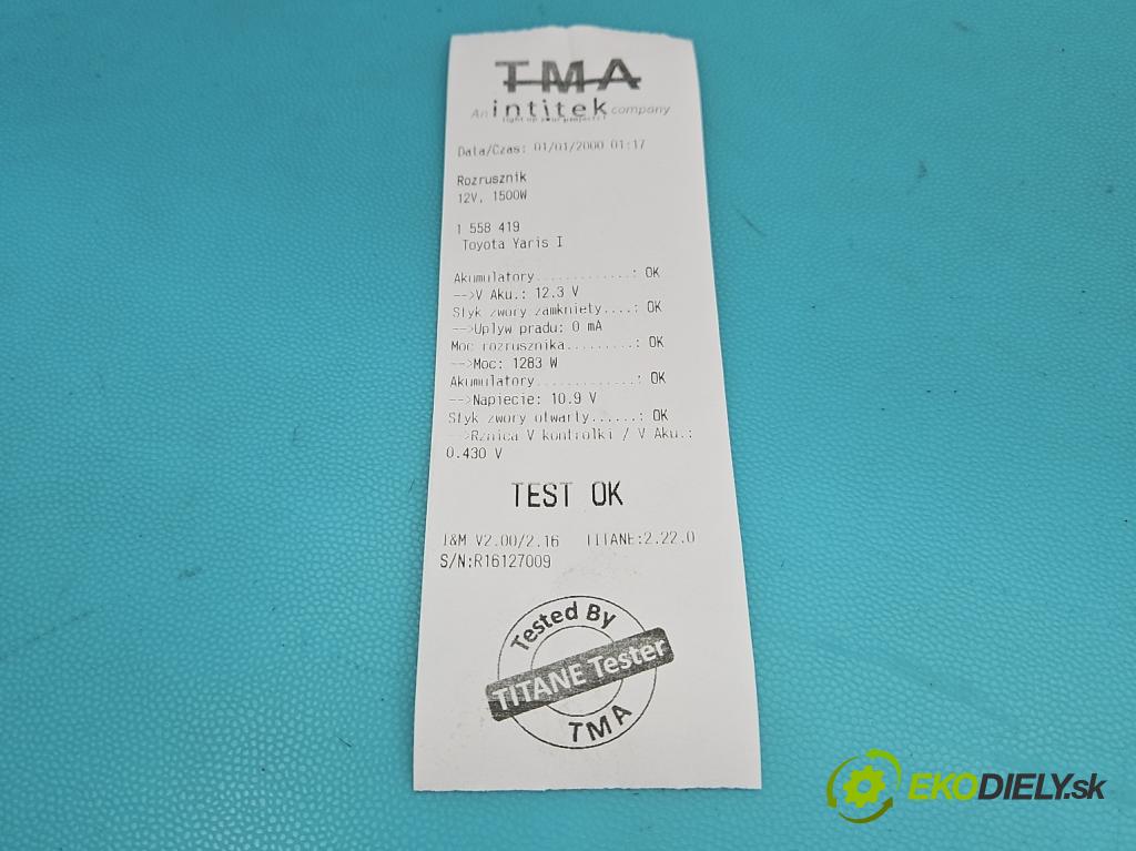 Toyota Yaris I 1999-2005 1.0 vvti 68 HP manual 50 kW 998 cm3 5- štartér 228000-8360 (Štartér)