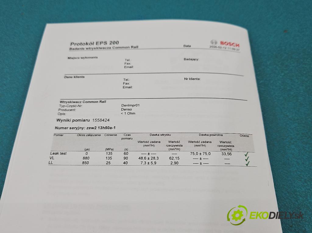 Mazda 6 I GG 2002-2007 2.0 citd 136hp manual 100 kW 1998 cm3 5- vstřikovač 13H50A (Vstřikovač paliva)
