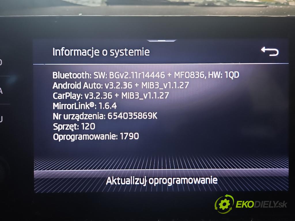 Skoda Scala 2019- 1.5 TSI 150 HP manual 110 kW 1498 cm3 5- Radio originál 654035869K