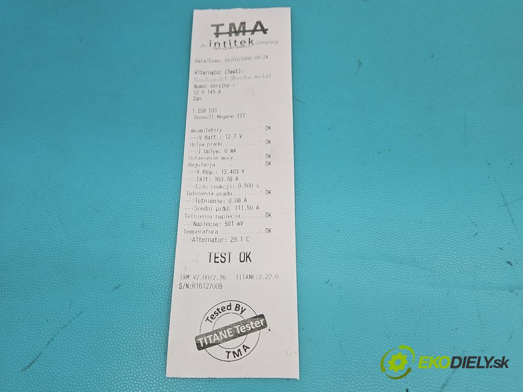 Renault Megane III 2008-2016 1.5 dci 86 HP manual 63 kW 1461 cm3 5- Alternator 231000026R (Alternátor)