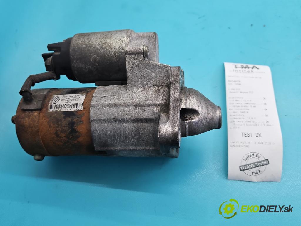 Renault Megane III 2008-2016 1.5 dci 86 hp manual 63 kW 1461 cm3 5- startér: 8200584675B (Startér)