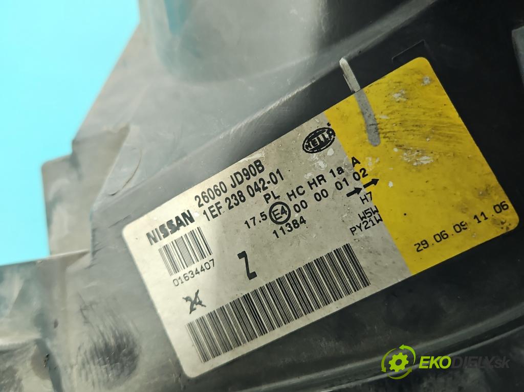 Nissan Qashqai I J10 2006-2013 1.6 16V 114 HP manual 84 kW 1598 cm3 5- Reflektor: ľavý 1EF238042-01 (Kľučka dverí ostatné)