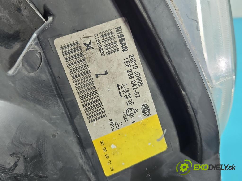 Nissan Qashqai I J10 2006-2013 1.6 16V 114 HP manual 84 kW 1598 cm3 5- Reflektor: pravý 26010JD90B (Svetlo predné pravé)