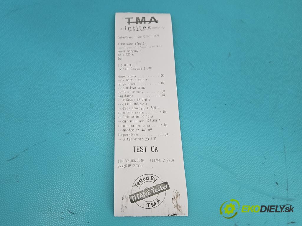 Nissan Qashqai I J10 2006-2013 1.6 16V 114 HP manual 84 kW 1598 cm3 5- Alternator 23100BC00A (Alternátor)