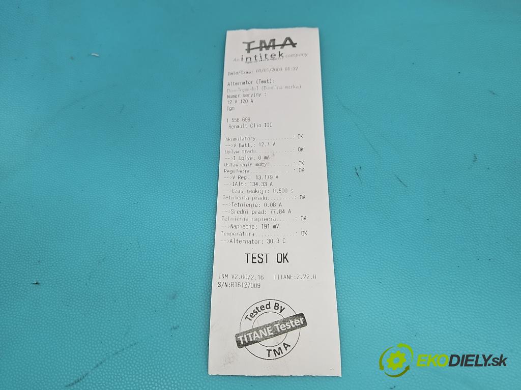 Renault Clio III 2005-2012 1.5 dci 68 hp manual 50 kW 1461 cm3 3- Alternator  (Alternátor)