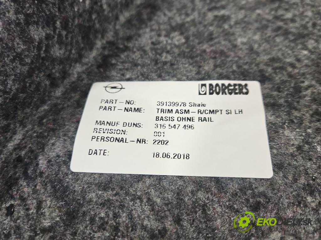 Opel Insignia B 2017-2022 2.0 T 260 HP automatic 191 kW 1998 cm3 5- Čalounictví: kufra: ľavé 39139978