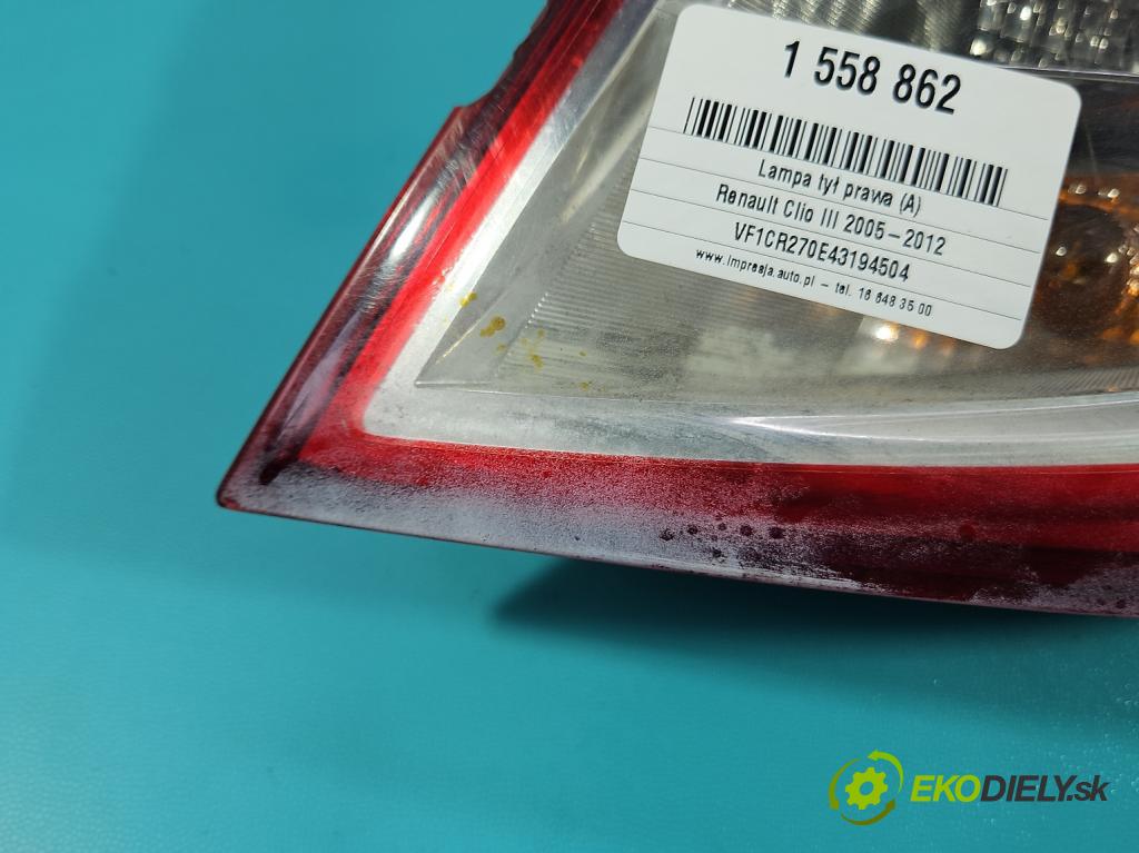 Renault Clio III 2005-2012 1.5 dci 68 hp manual 50 kW 1461 cm3 3- světlo zadní pravé 8200886946 (Klika dveří ostatní)