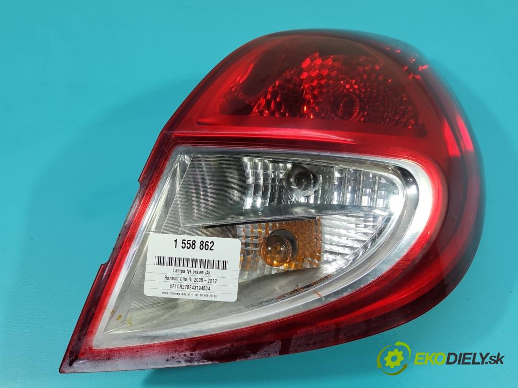 Renault Clio III 2005-2012 1.5 dci 68 hp manual 50 kW 1461 cm3 3- světlo zadní pravé 8200886946 (Klika dveří ostatní)