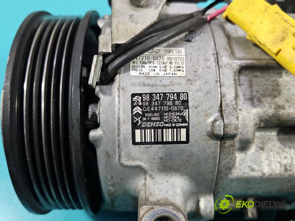 Peugeot 3008 II 2016-2023 1.5 hdi 131 hp automatic 96 kW 1499 cm3 5- Kompresor: klíma 9834779480 (Kompresor klimatizace)